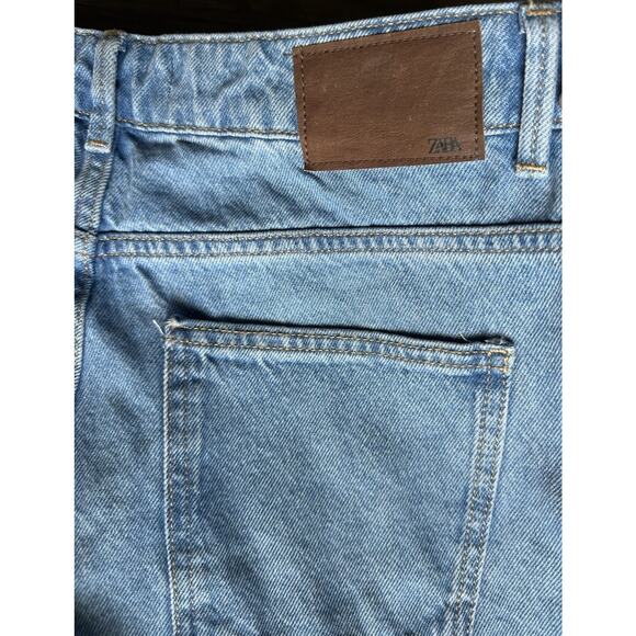Zara Logo High-Waisted Cropped Wide Leg Jean Sz 6 Blue For Womens Cotton 100% - Picture 14 of 16